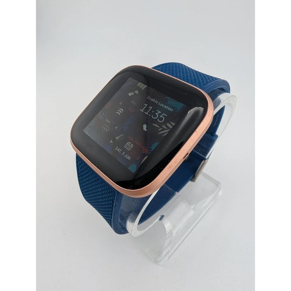 Fitbit Versa 2 Smartwatch Copper Rose Fitness Tracker FB507 Blue Band- Works